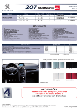 Špecifikáciu Peugeot 207 Quiksilver v slovenskom jazyku z roku