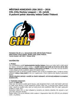 MĚSTSKÁ HOKEJOVÁ LIGA 2015 – 2016 CHL (City Hockey