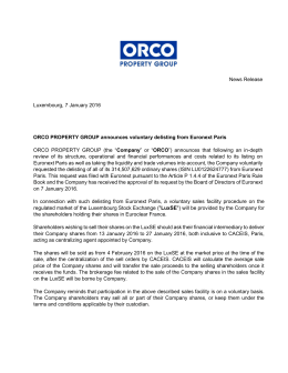 News Release Luxembourg, 7 January 2016 ORCO PROPERTY