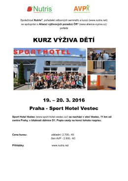 Výživa dětí Praha- Sport Hotel Vestec