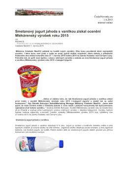 Smetanový jogurt jahoda s vanilkou získal ocenění Mlékárenský