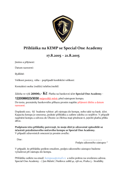 Přihláška na KEMP se Special One Academy 17.8.2015 – 21.8.2015