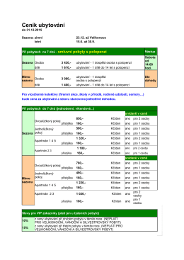 Ceník ubytování do 31.12.2015