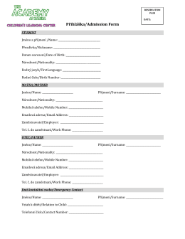 Přihláška/Admission Form