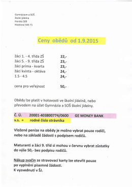 Ceny obědů od 1. 9. 2015