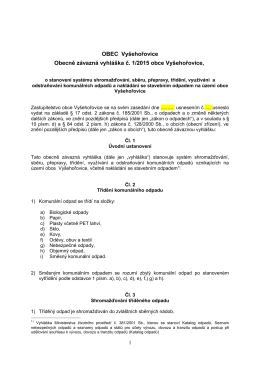 Návrh - Obecně závazná vyhláška č. 1/2015 obce Vyšehořovice, o