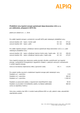 Předběžné ceny tepelné energie společnosti Alpiq Generation (CZ