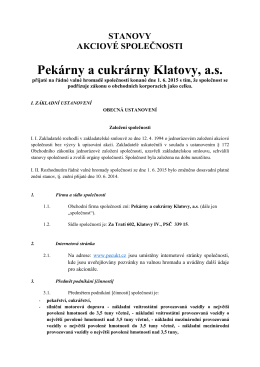 stanovy společnosti - Pekárny a cukrárny Klatovy a.s.