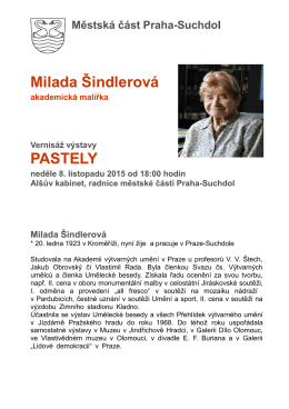 Program výstavy Milada Šindlerová, ne 8.11.2015