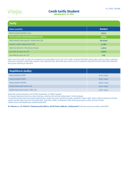 Ceník tarifu Student (platnost od 13. 10. 2015)