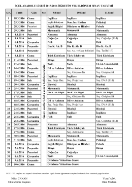 2016 2.Dönem 9-10-11 Yazılı tarihleri