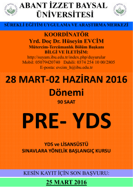 28 MART-02 HAZİRAN 2016 Dönemi - Abant İzzet Baysal Üniversitesi