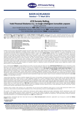 JCR Eurasia Rating, Vakıf Finansal Kiralama A.Ş. ve bağlı