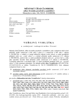 Veřejná vyhláška - Městský úřad Žamberk, odbor ŽP a zemědělství