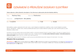 Plzeň - oznámení o přerušení dodávky elektřiny