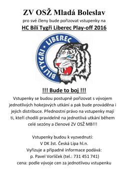 vstupenky na HC Bílí Tygři Liberec Play-off 2016
