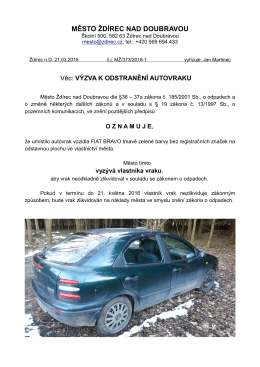 výzva k odstranění autovraku - Město Ždírec nad Doubravou