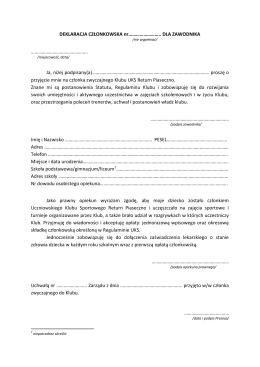 Deklaracja członkowska zapisu do klubu