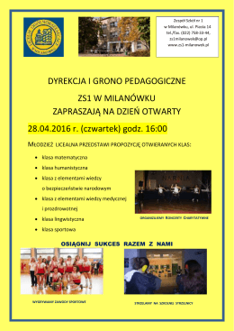 (czwartek) godz. 16:00 - Zespół Szkół nr 1 w Milanówku