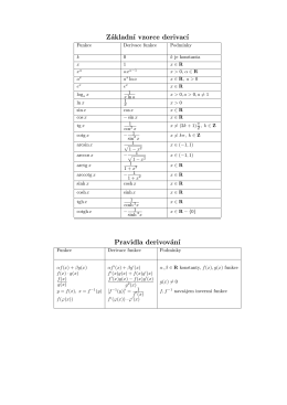 Základní vzorce derivací Pravidla derivování