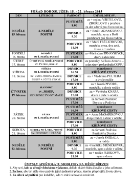 POŘAD BOHOSLUŽEB: 15. - 22. března 2015