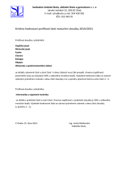 Kritéria hodnocení profilové části maturitní zkoušky 2014/2015