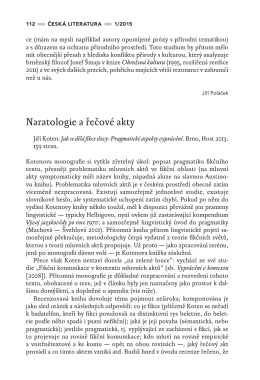 Naratologie a řečové akty, Pavel Šidák, Česká literatura, 1/2015