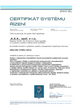 Certifikát ISO / IEC 27001:2005