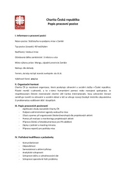 Charita Česká republika Popis pracovní pozice