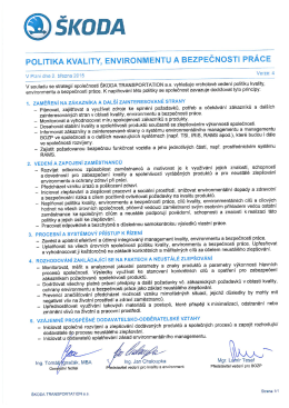 Politika kvality, environmentu a bezpečnosti pr&aacute;ce