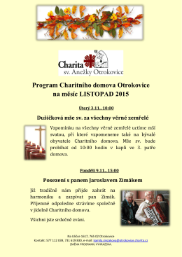 Program Charitního domova Otrokovice na měsíc LISTOPAD 2015