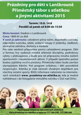 Prázdniny pro děti v Lanškrouně Příměstský tábor s atletikou a