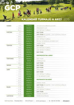 Kalendář turnajů a aKcí 2015