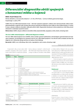 Diferenciální diagnostika obtíží spojených s konzumací mléka u