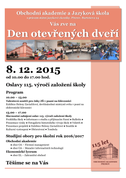 Den otevřených dveří 8. 12. 2015 - Obchodní akademie a Jazyková