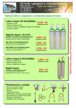 Tlakové lahve s argonem a směsnými plyny Ar+CO2 Lahev Argon