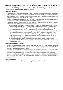 Podmínky přijetí ke studiu na FEL ZČU v Plzni pro ak. rok 2015/16