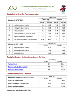 Ceník - ušní známky Zee Tags pro ovce a kozy platný od 15. 9. 2015