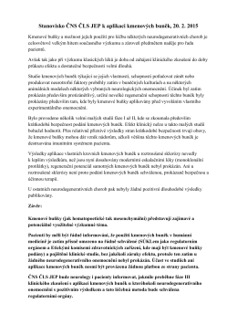 Stanovisko ČNS ČLS JEP k aplikaci kmenových buněk, 20. 2. 2015