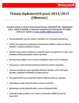 Honeywell Témata diplomových prací 2014/2015 (Olomouc)