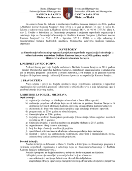 Tekst javnog poziva - Ministarstvo zdravstva Kantona Sarajevo