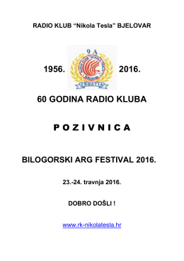 Pozivnica_ARG_Bilogora_2016 - Radio klub "Nikola Tesla" Bjelovar