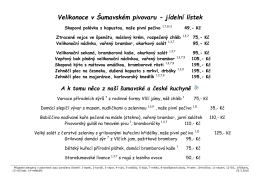 Jídelní lístek, Pivní degustační menu a Vimperské menu