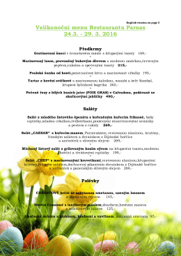 Velikonoční menu Restaurantu Parnas 24.3.