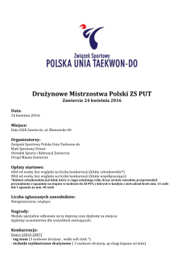 Komunikat Drużynowe MP 2016 - Polska Unia Taekwon-do