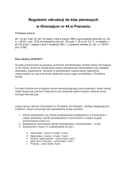Regulamin rekrutacji - Gimnazjum nr 44 w Poznaniu