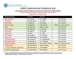 CREDIT UNION HOLIDAY SCHEDULE 2016
