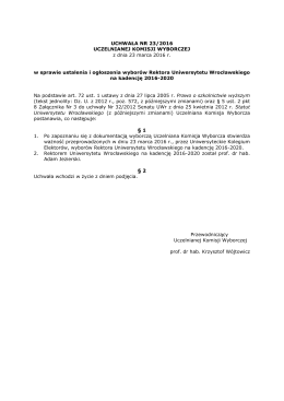 Uchwała Nr 23/2016 w sprawie ustalenia wyniku wyborów Rektora