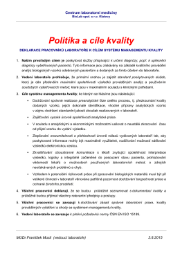 Politika a cíle kvality - BioLab, spol. s ro, Klatovy