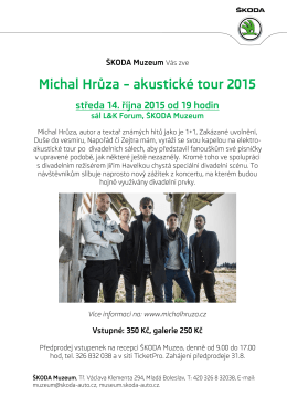 Michal Hrůza – akustické tour 2015 středa 14